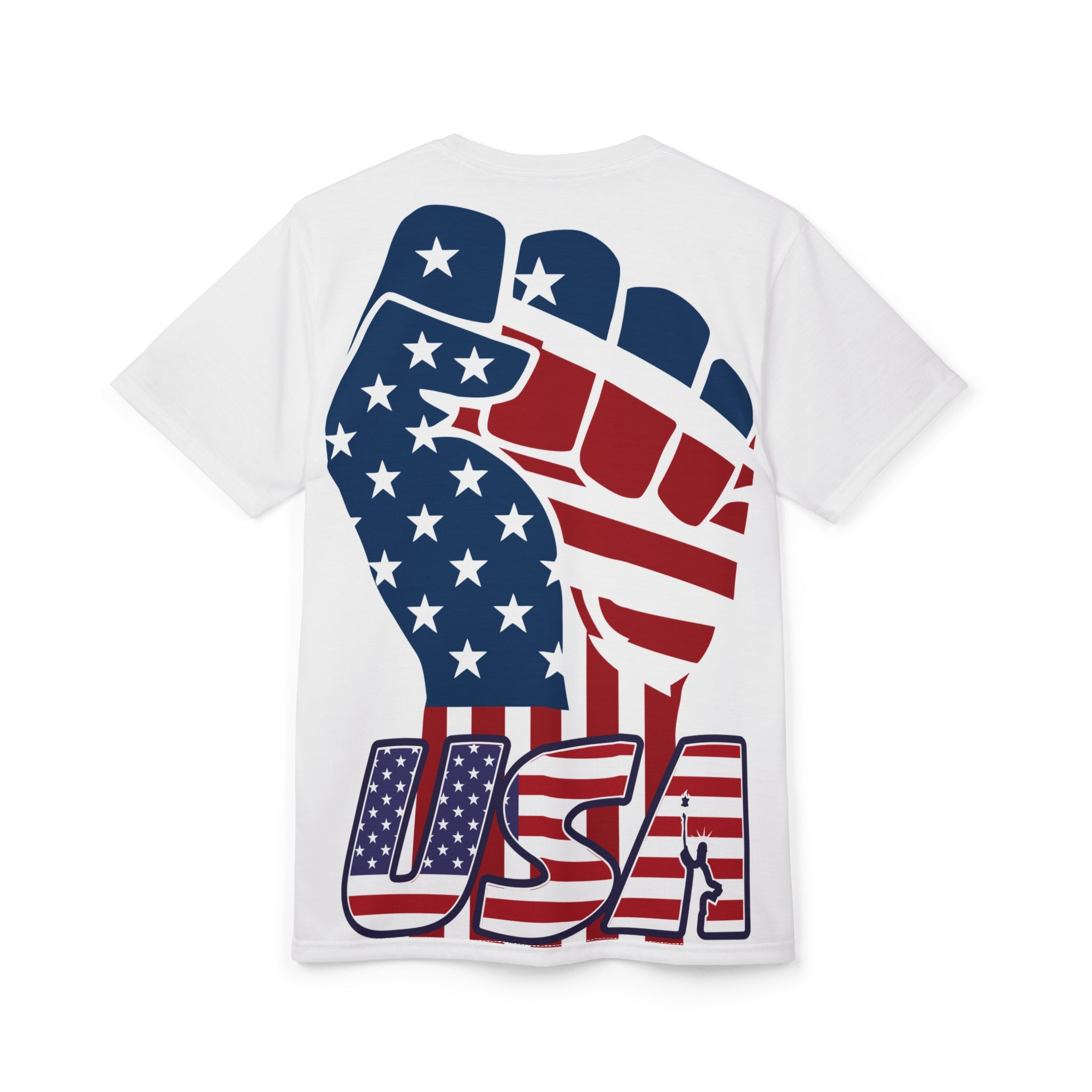 American Lettering Tee — Front Logo & Flag Fist Back - Unisex