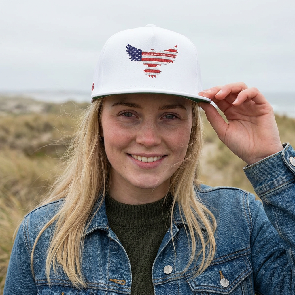Flat Bill Embroidered American Eagle Flag MAGA Cap