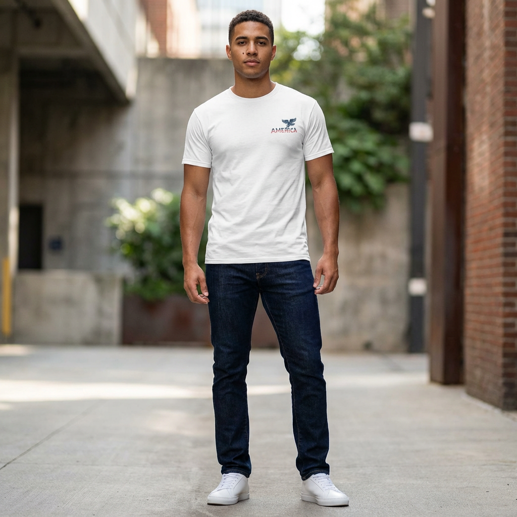 American Lettering Tee — Front Logo & Flag Fist Back - Unisex