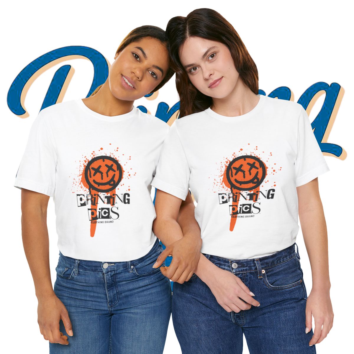 Graffiti Smiley Tee — Orange Dripping 'Printing Pics' Streetwear Unisex T‑Shirt