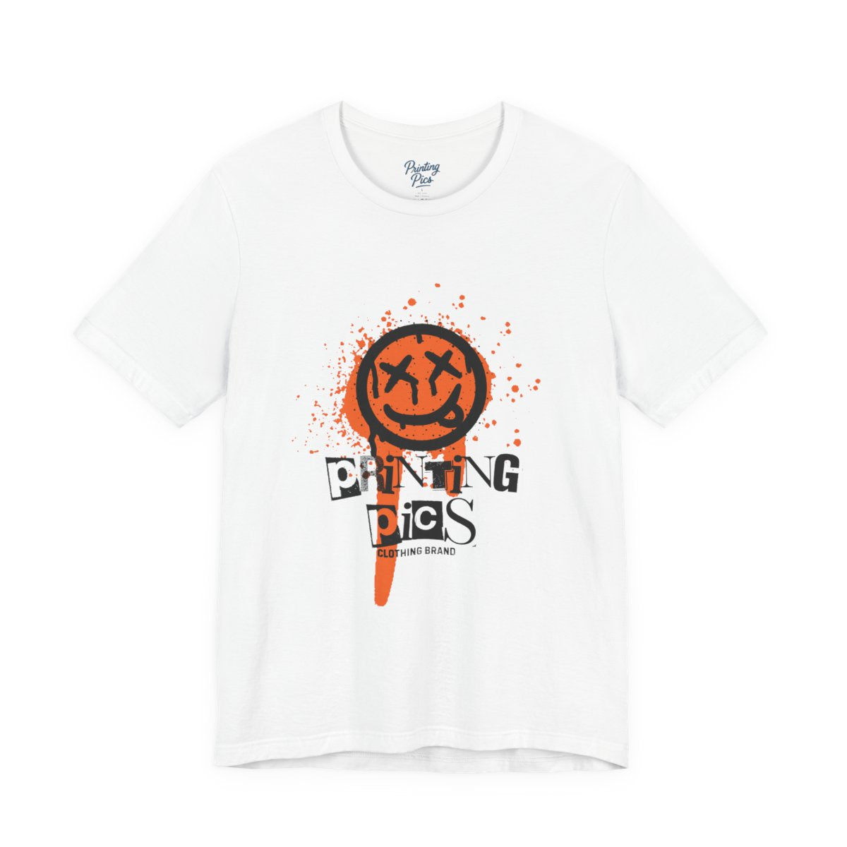Graffiti Smiley Tee — Orange Dripping 'Printing Pics' Streetwear Unisex T‑Shirt