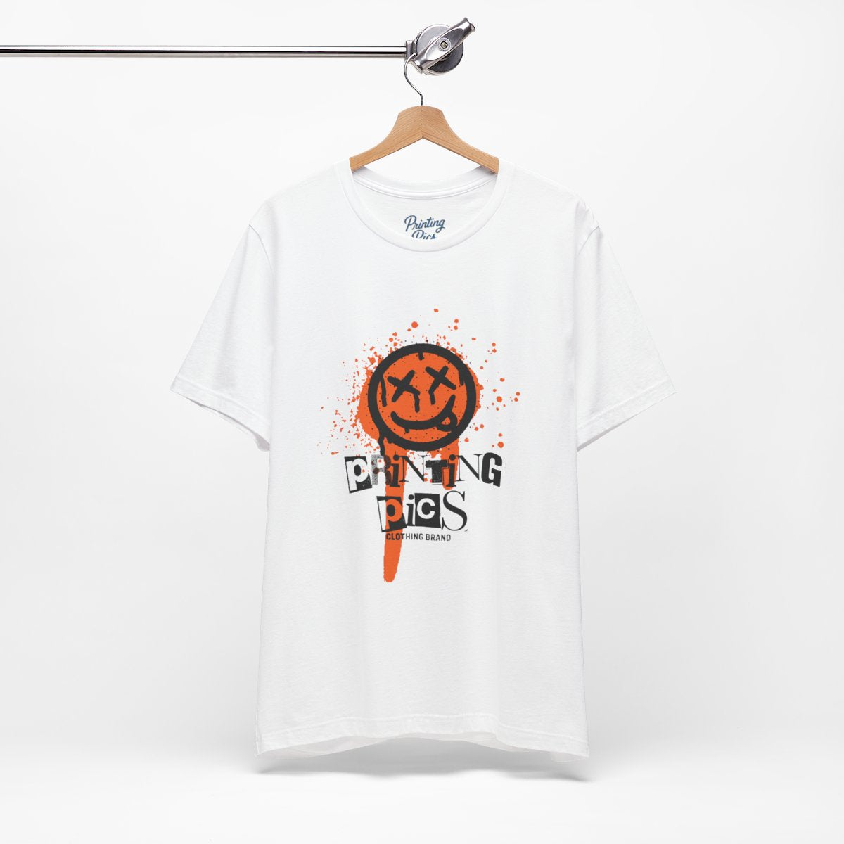 Graffiti Smiley Tee — Orange Dripping 'Printing Pics' Streetwear Unisex T‑Shirt